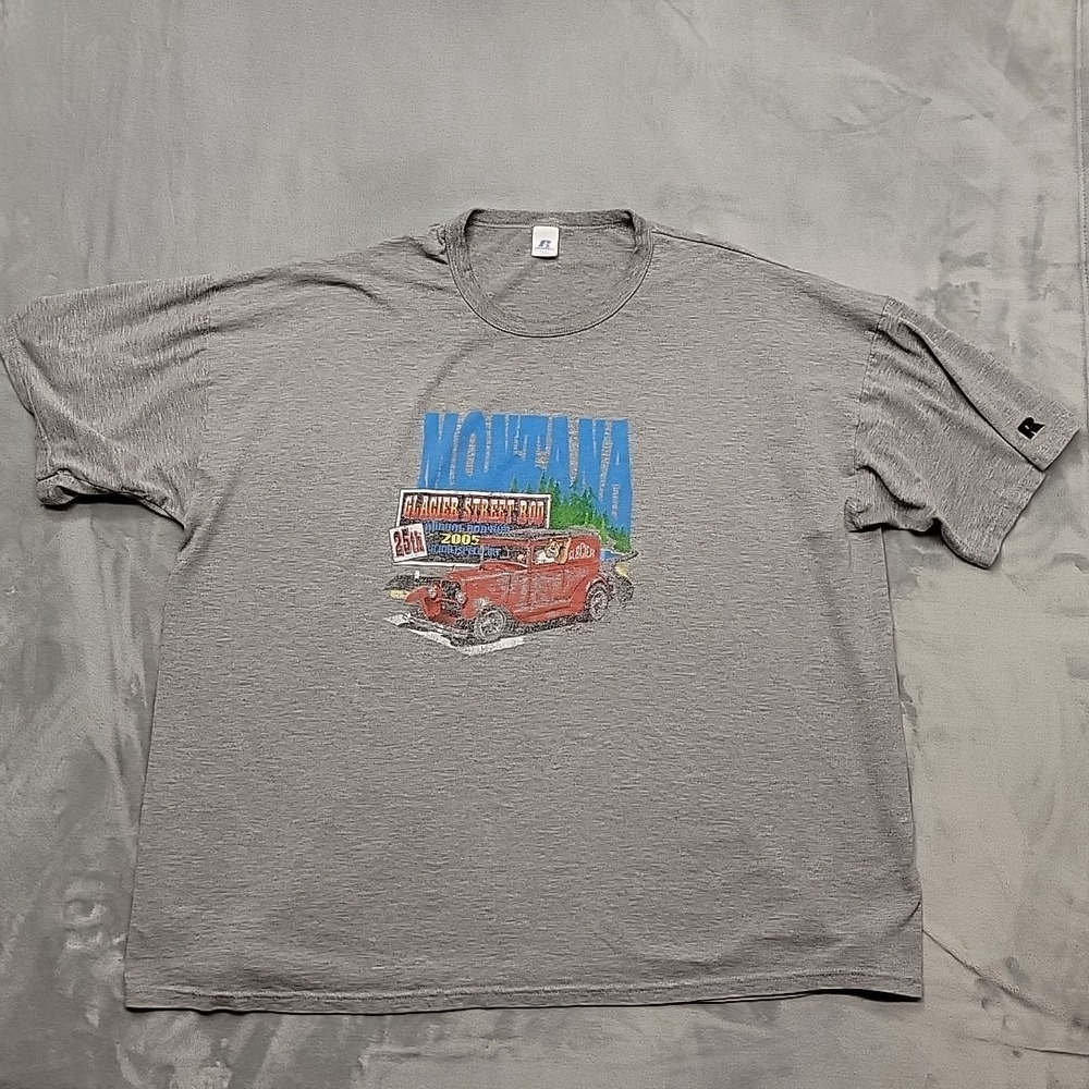 Glacier Street Rod Montana 2005 Graphic Shirt Mens 3XL Gray Russell Athletic Tee